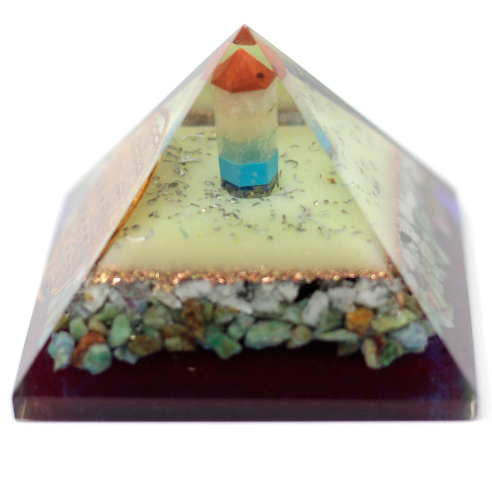 Stor orgonitpyramid 70 mm med livets blommasymbol