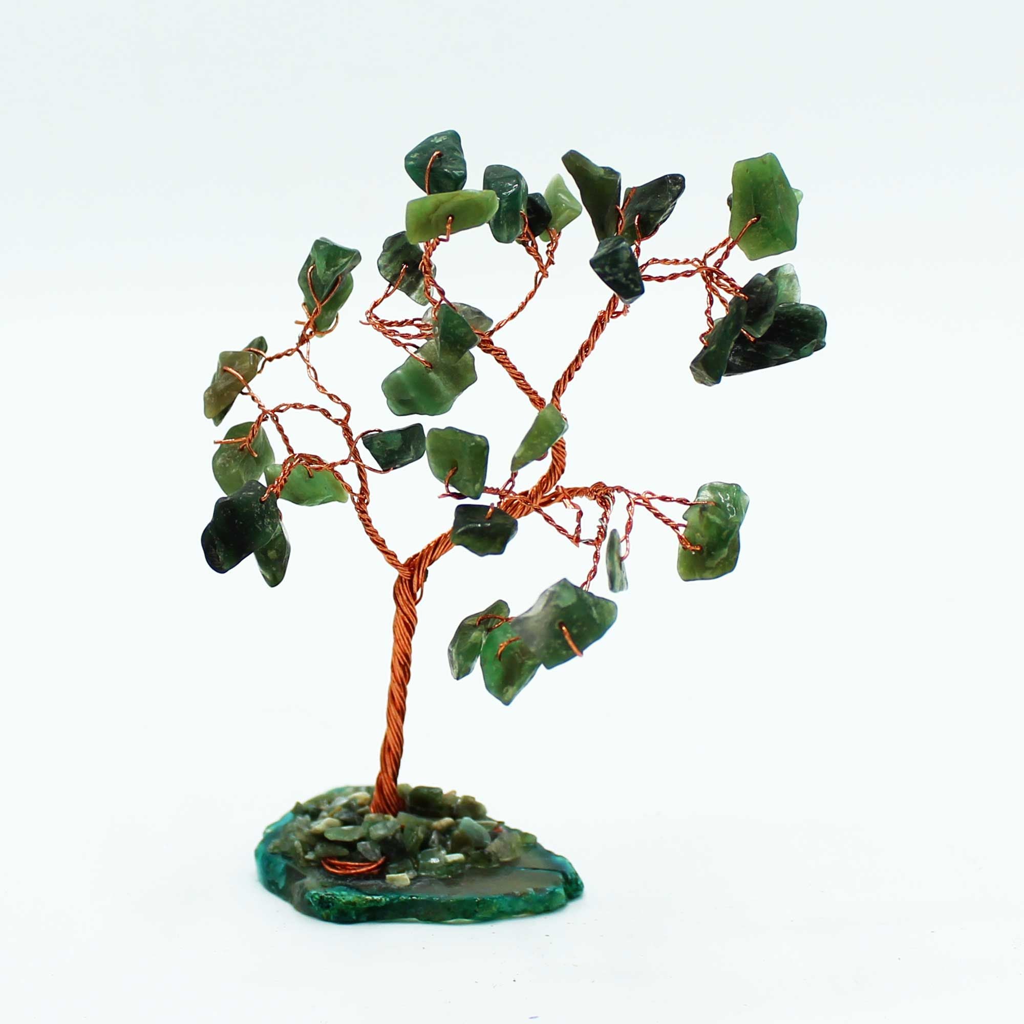 Aventynträd på agatbas - grönt, 10 cm, 35 kristaller