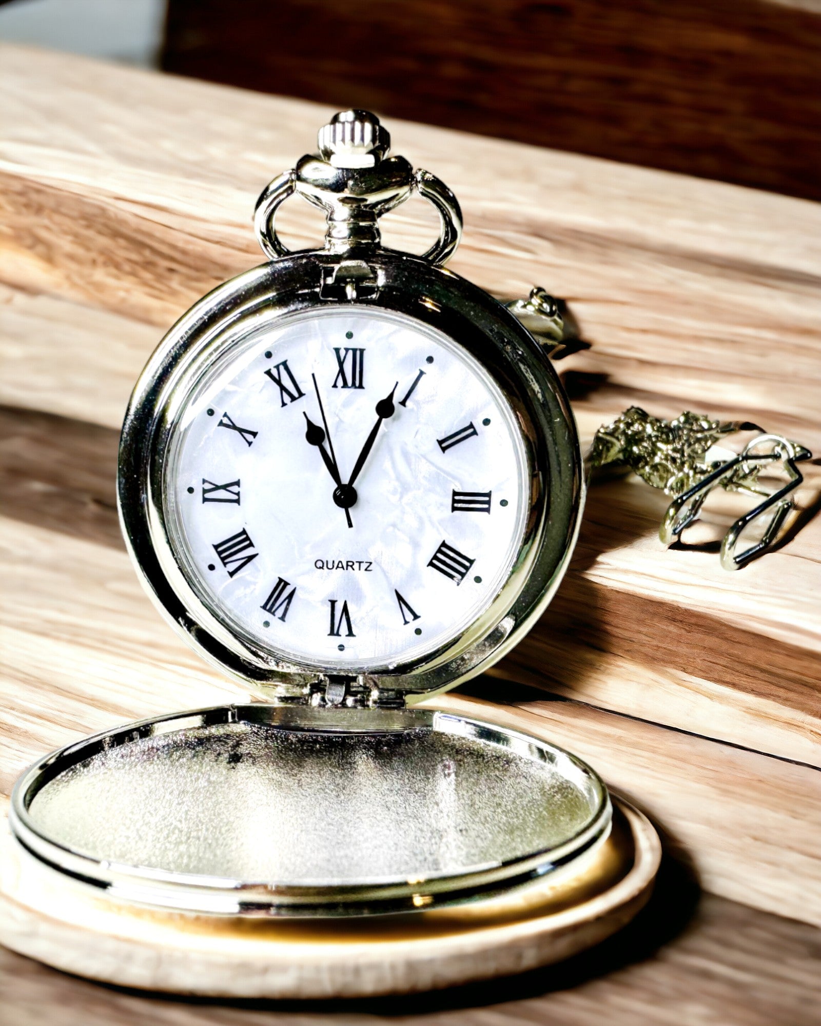 Klassisk Fickur med Romerska Siffror och Kedja, Kvarts, Stålglans - silverfärg