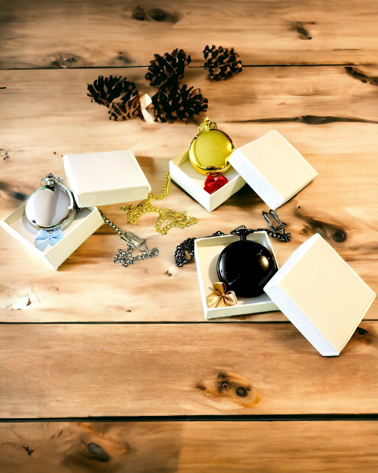 Klassisk Mekanisk Fickur med Dubbel Lock – Manuell, Svart, personalisering med gravyr