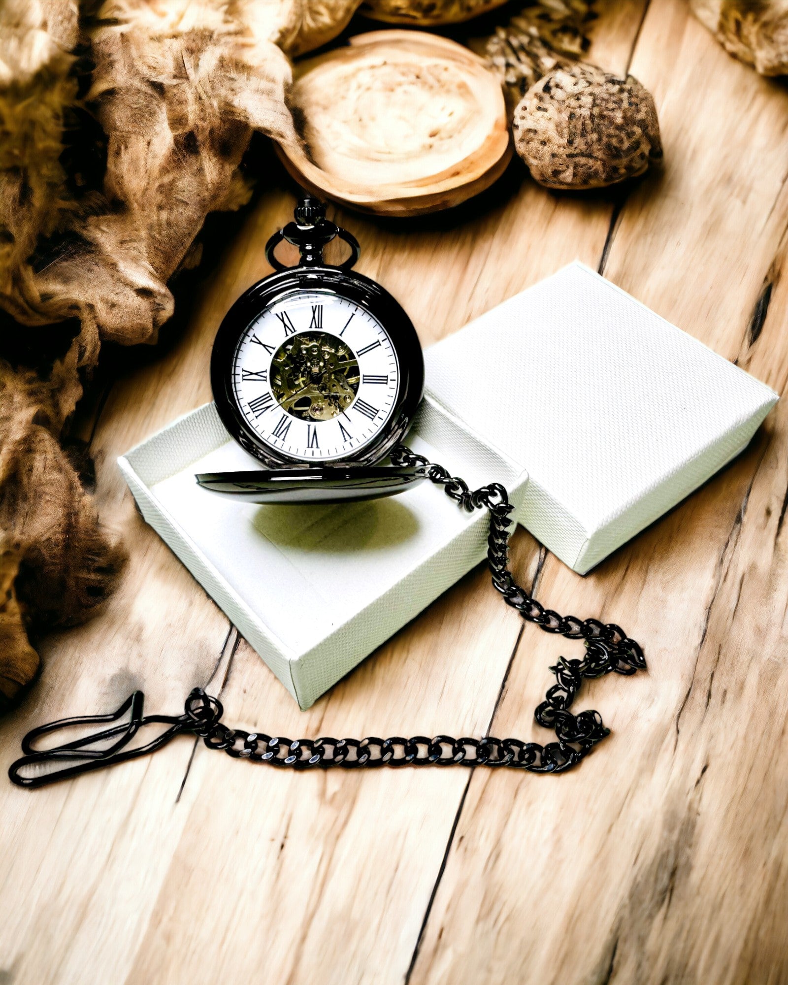 Klassisk Mekanisk Fickur med Dubbel Lock – Manuell, Svart, personalisering med gravyr