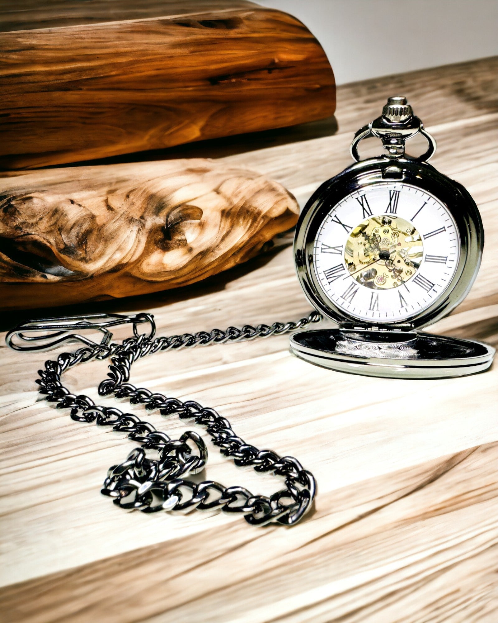 Klassisk Mekanisk Fickur med Dubbel Lock – Manuell, Svart, personalisering med gravyr