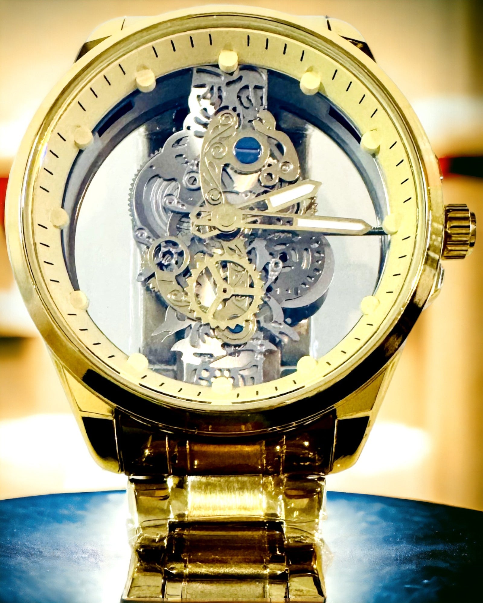 Herrsportklocka med dubbelsidig, genomskinlig kvartsrörelse och armband i aluminium – Perfekt som present. Anpassning med gravyr