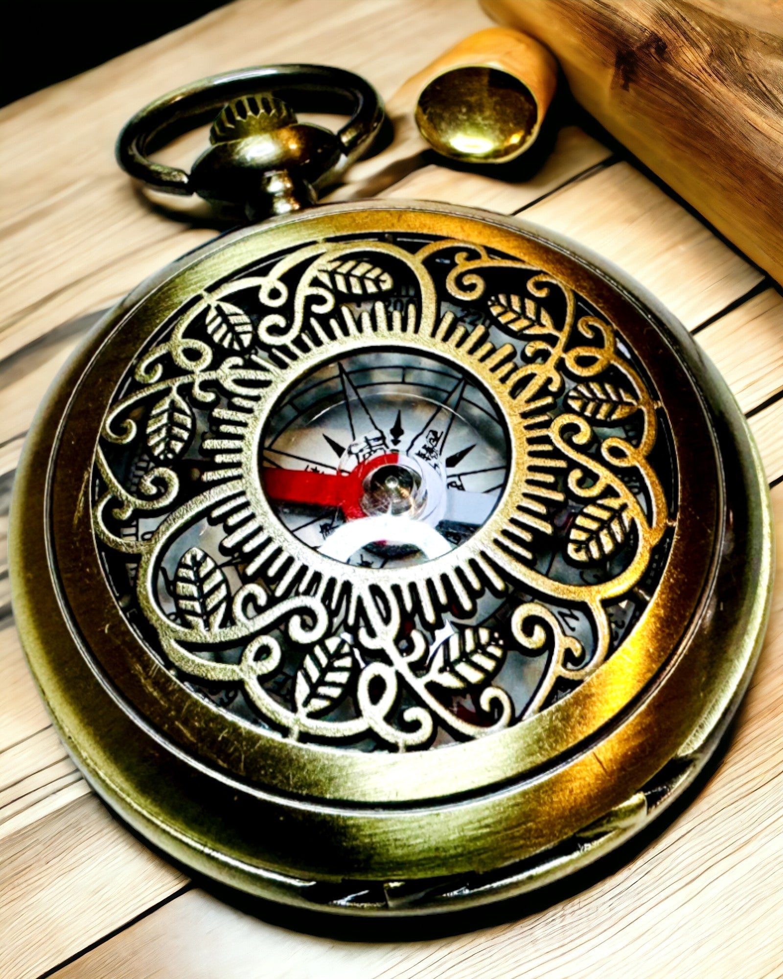 Vintage Navigationskompass med Genombrutet Mönster – brun-guld färg