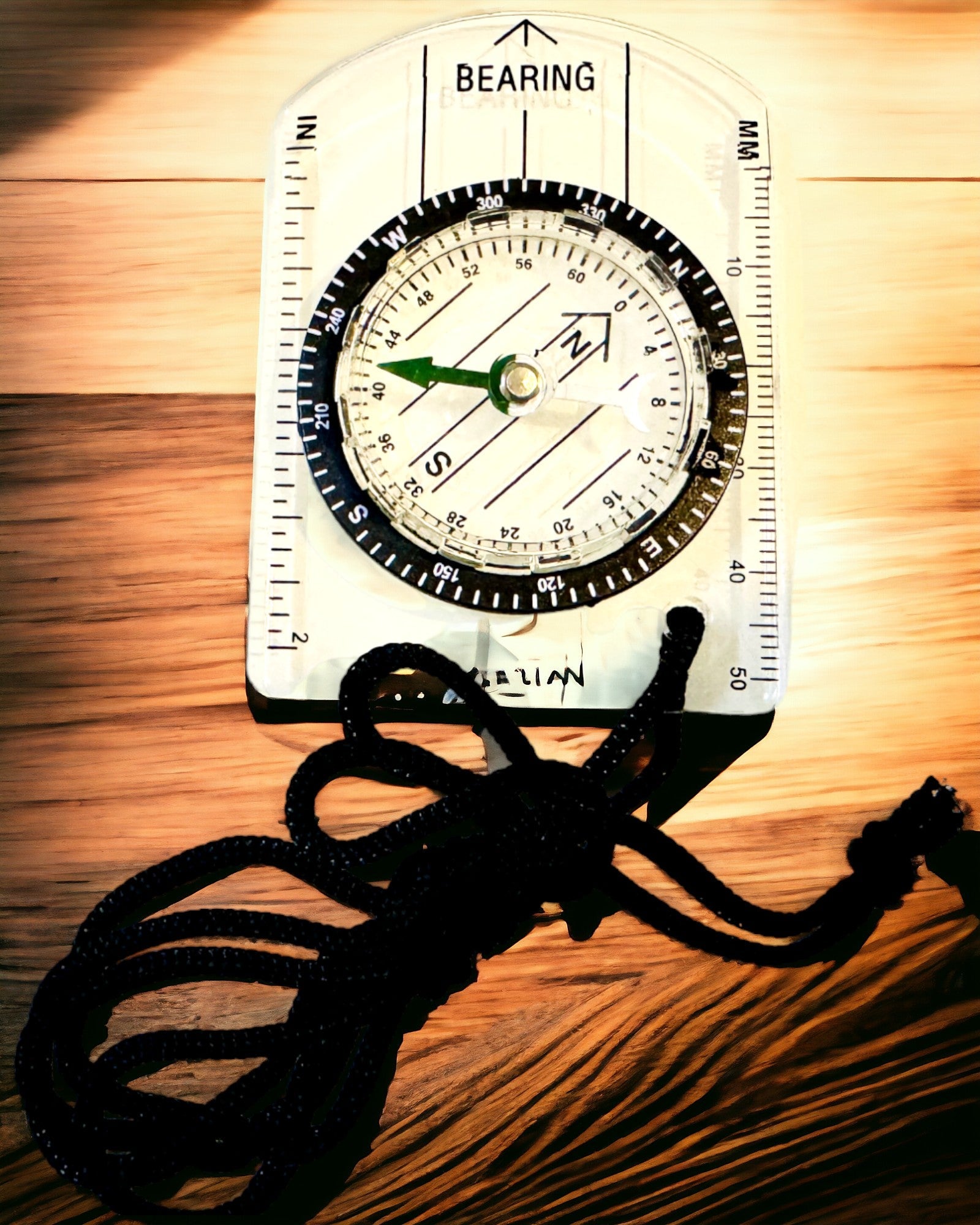 Turistkompass "Przewodnik Awanturnika" - Transparent, Mini Akryl med Hängande Lina och Kartskala, med gravyr