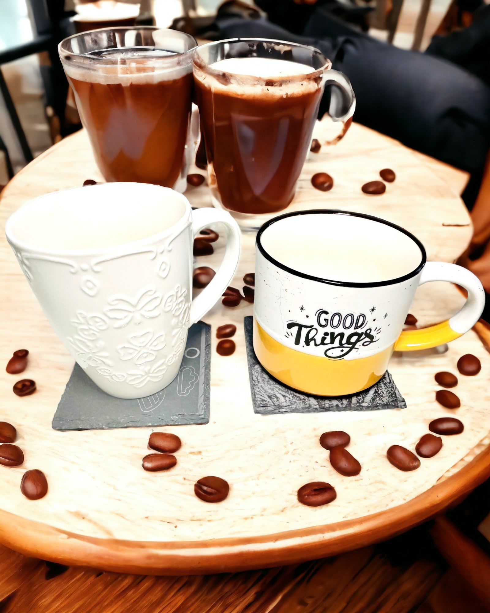 Underlägg för kaffe, te av naturlig sten med personlig gravyr – Fyrkant, cirkel, sexkant, 10 cm