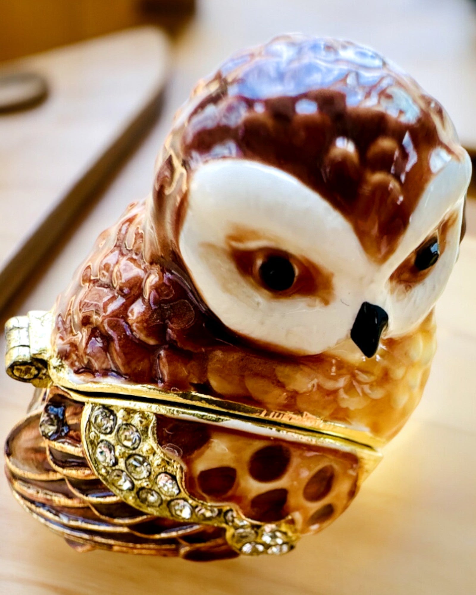 Charmig Uggla med Kristaller - Smyckesgömma med möjlighet till personlig gravyr, present