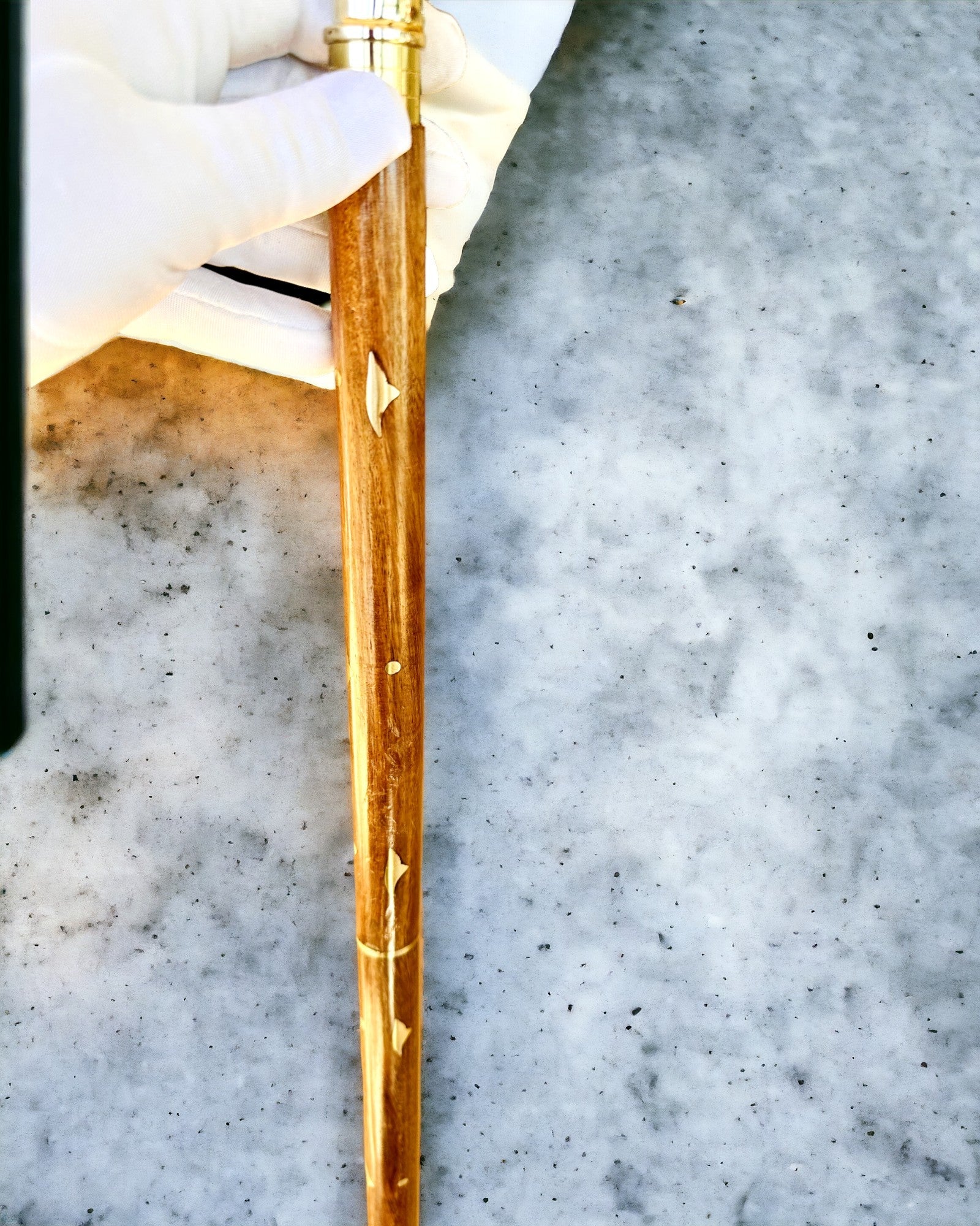 Handsnidad Reskäpp, för promenader "Kunglig Vandrare" i brunt med gyllene dekorationer