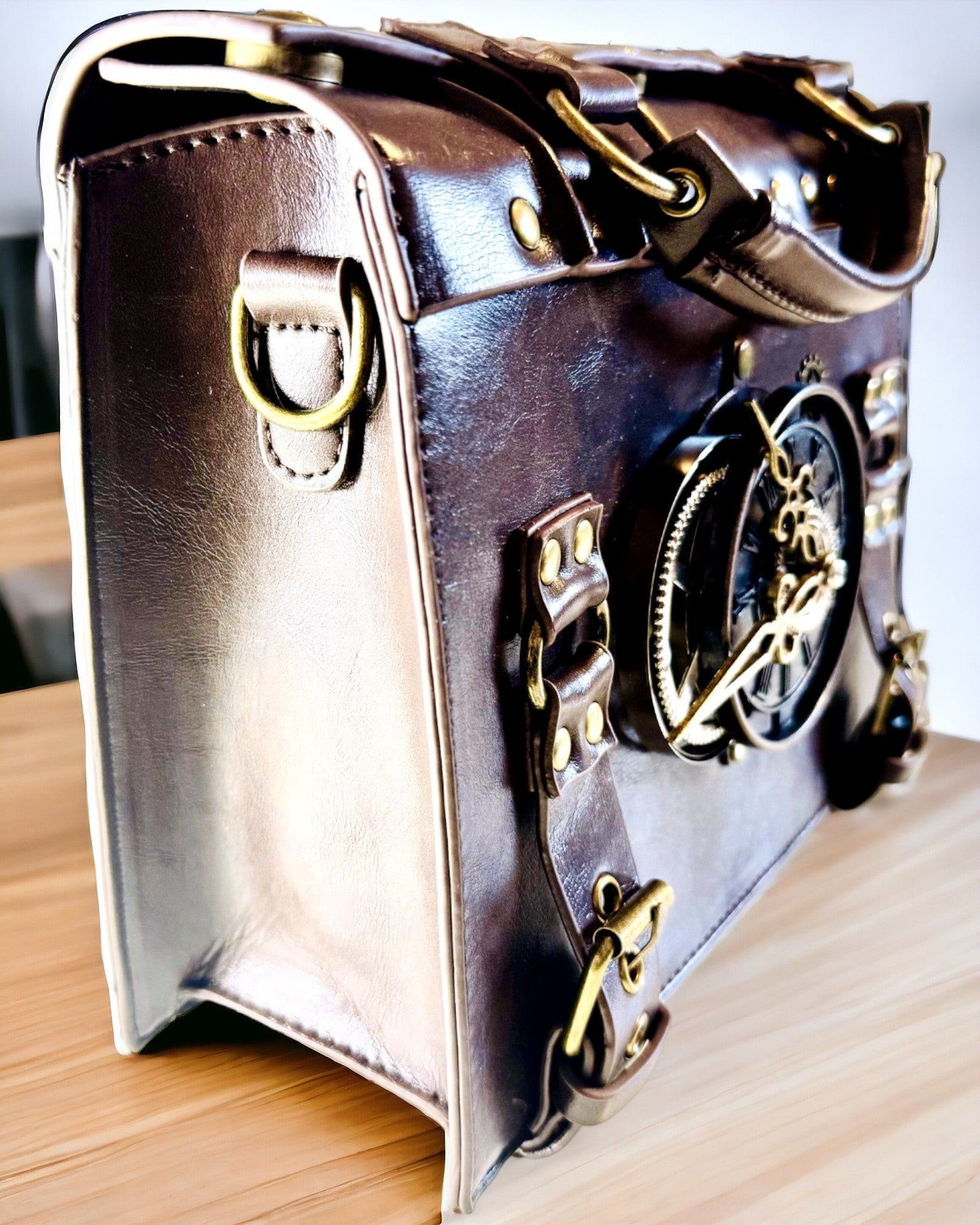 Crossbody-väska med vintage klockmotiv - Mångsidig satchelväska med PU-läderstruktur