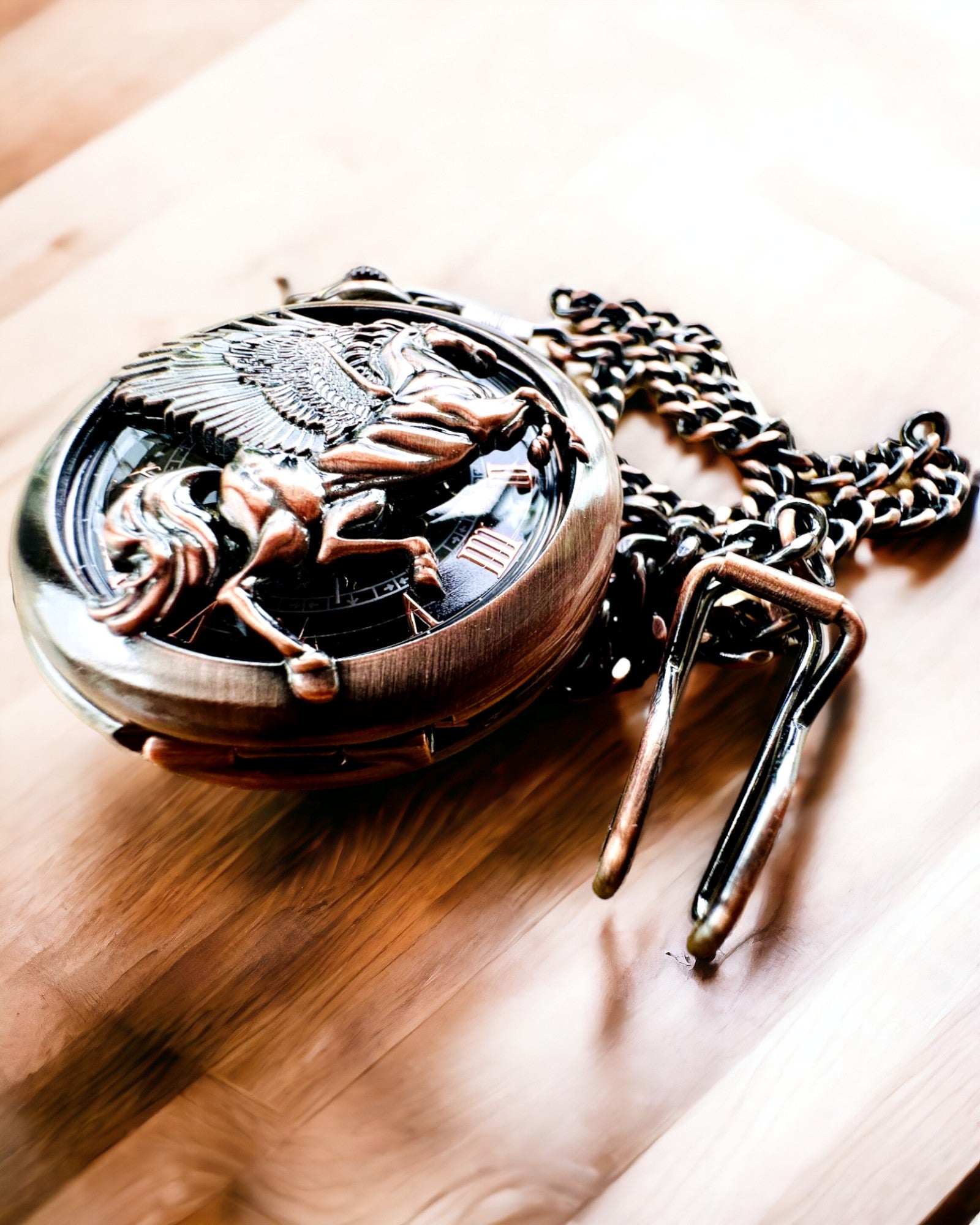 Fickur "Equus Tempus" - Färg: Brun, Roséguld med Hästmotiv, möjlighet till gravyrpersonalisering