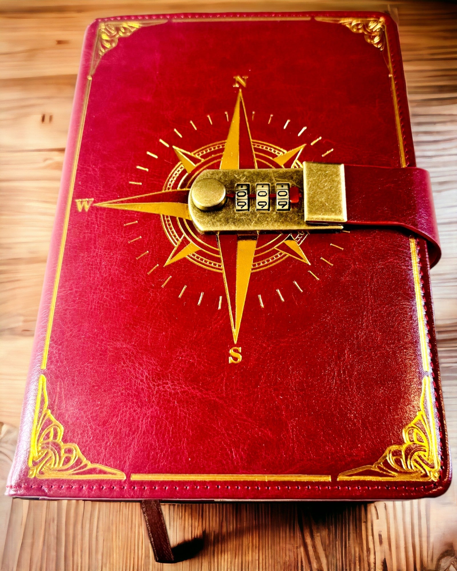 Notatnik Premium med Kodlås A5 - Vintage Stil med Kompass, Japansk Design, Kontorsmaterial för Studenter och Företag. Personalisering med Gravyr