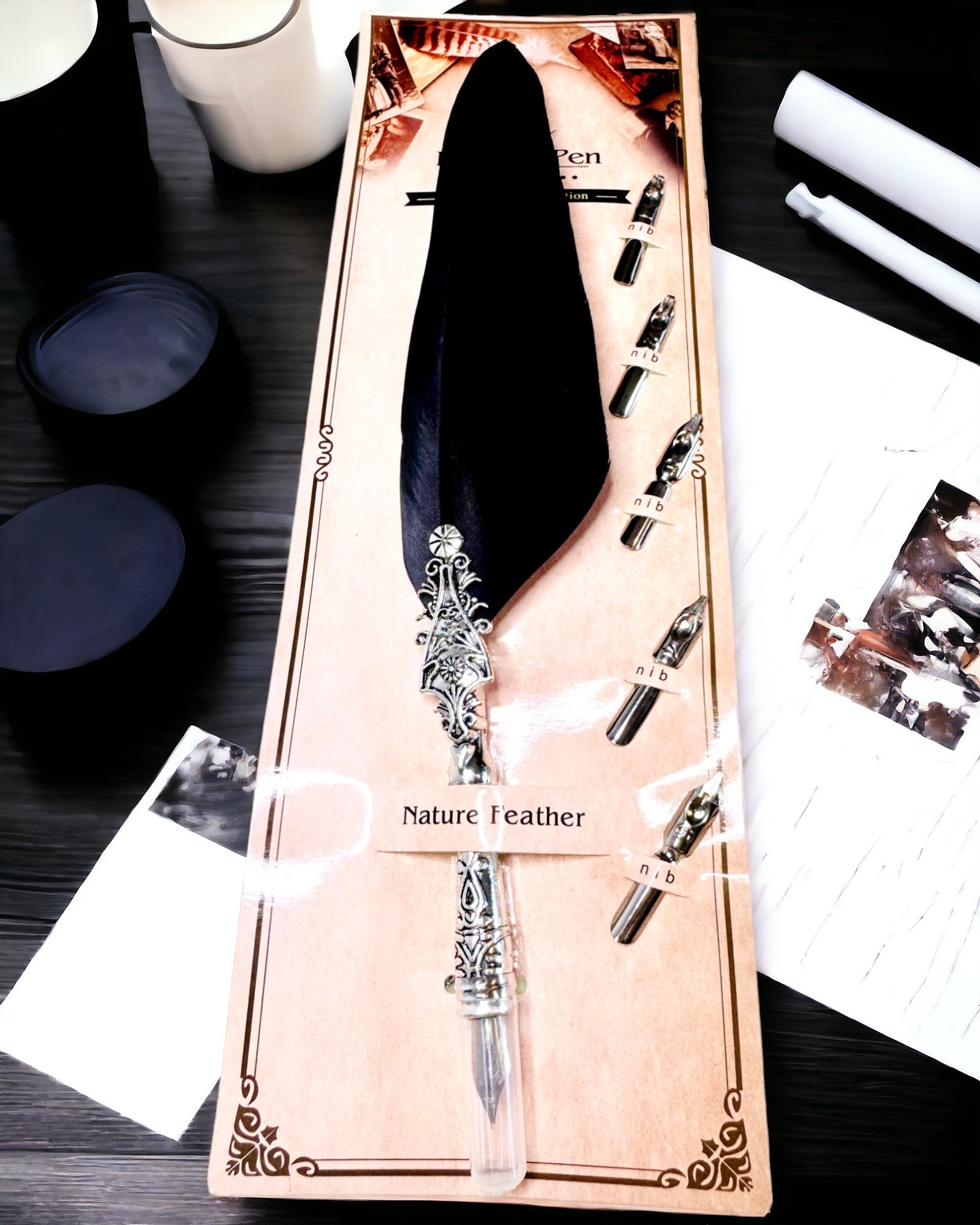Vintage kalligrafipenna med naturlig gåsfjäder – Perfekt present till Mors dag eller Lärare. Gravyr