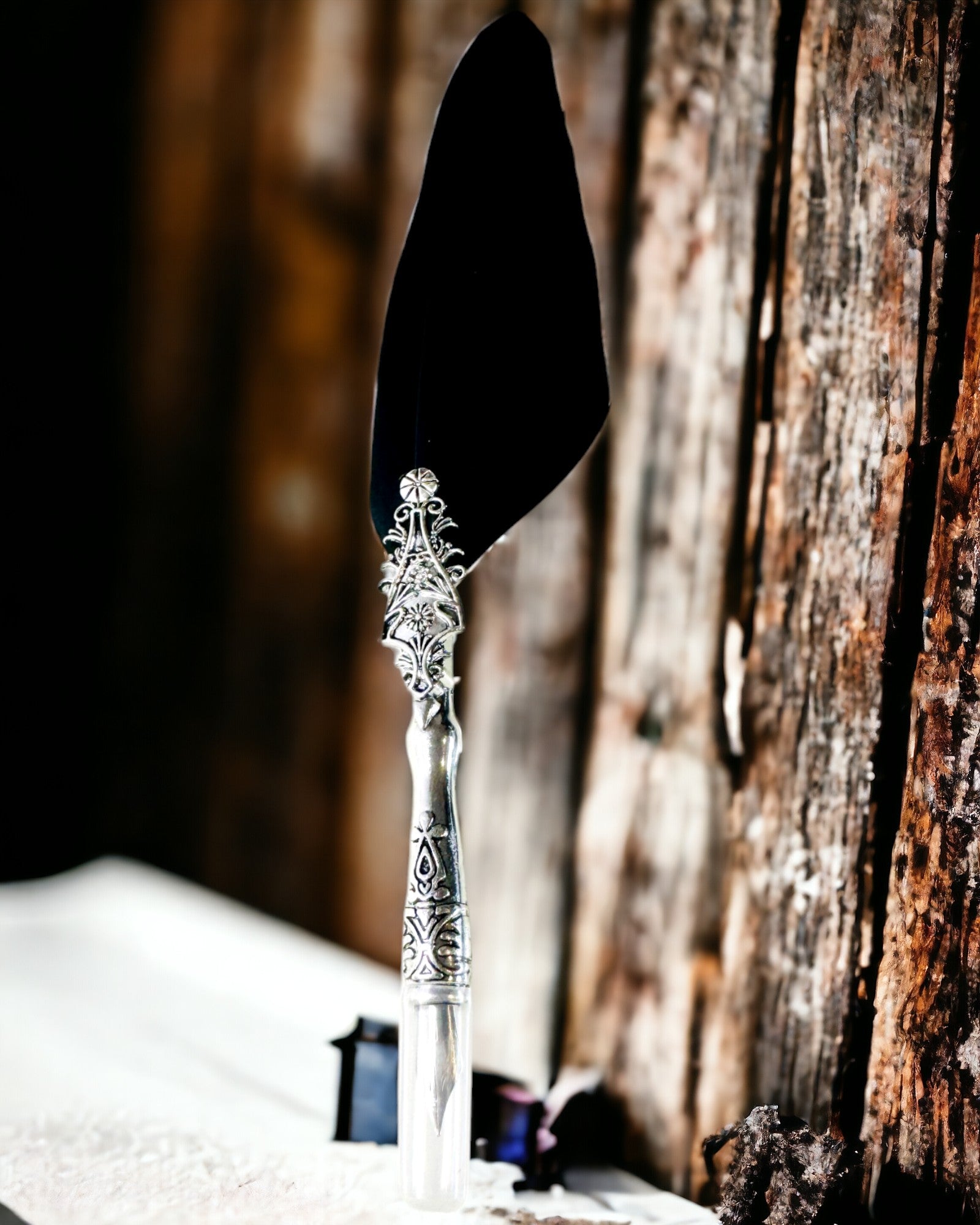 Vintage kalligrafipenna med naturlig gåsfjäder – Perfekt present till Mors dag eller Lärare. Gravyr