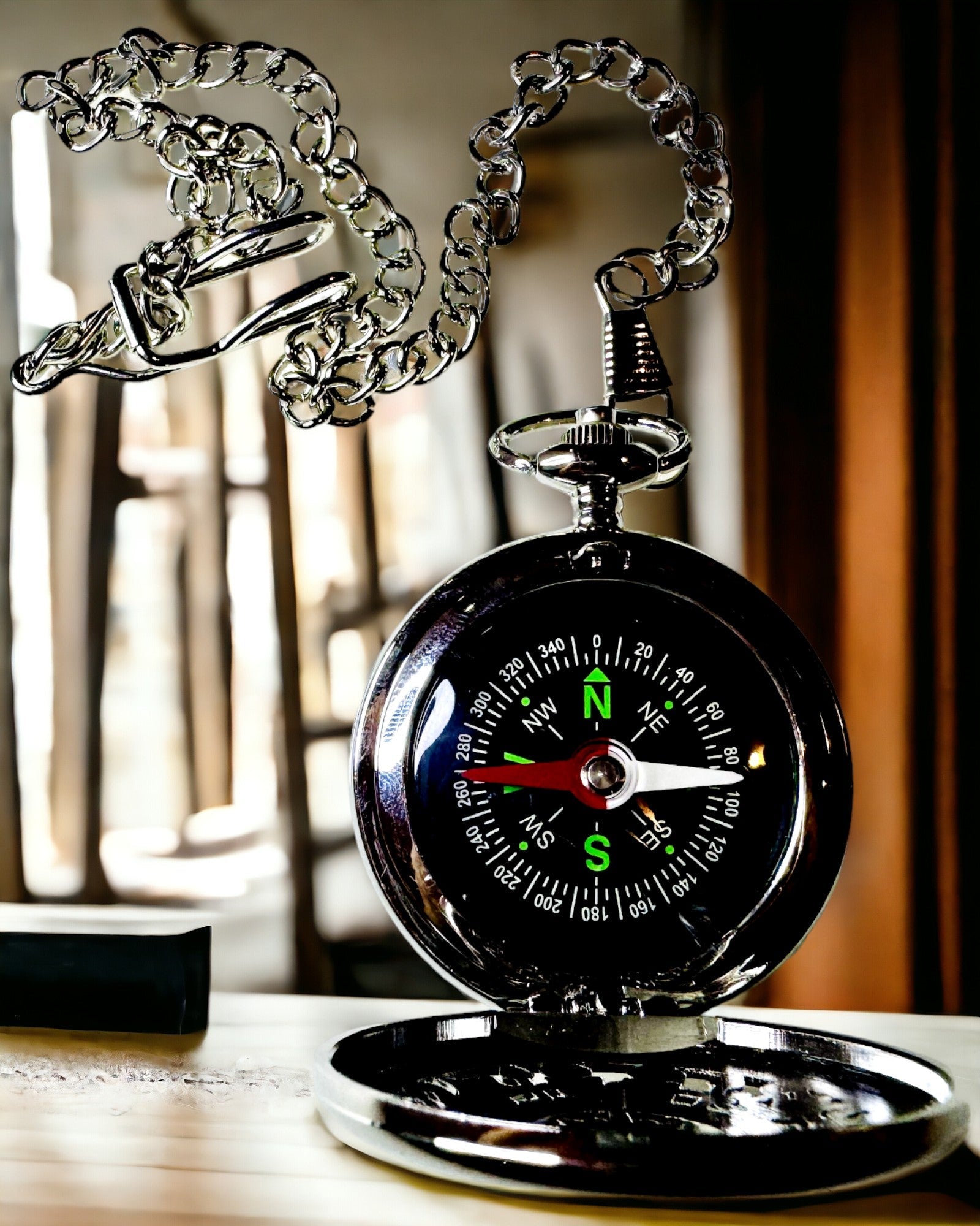 Fickkompass Silverfärgad i Retro Stil med Genombrutet Mönster – Elegant och Praktisk. Gravyr