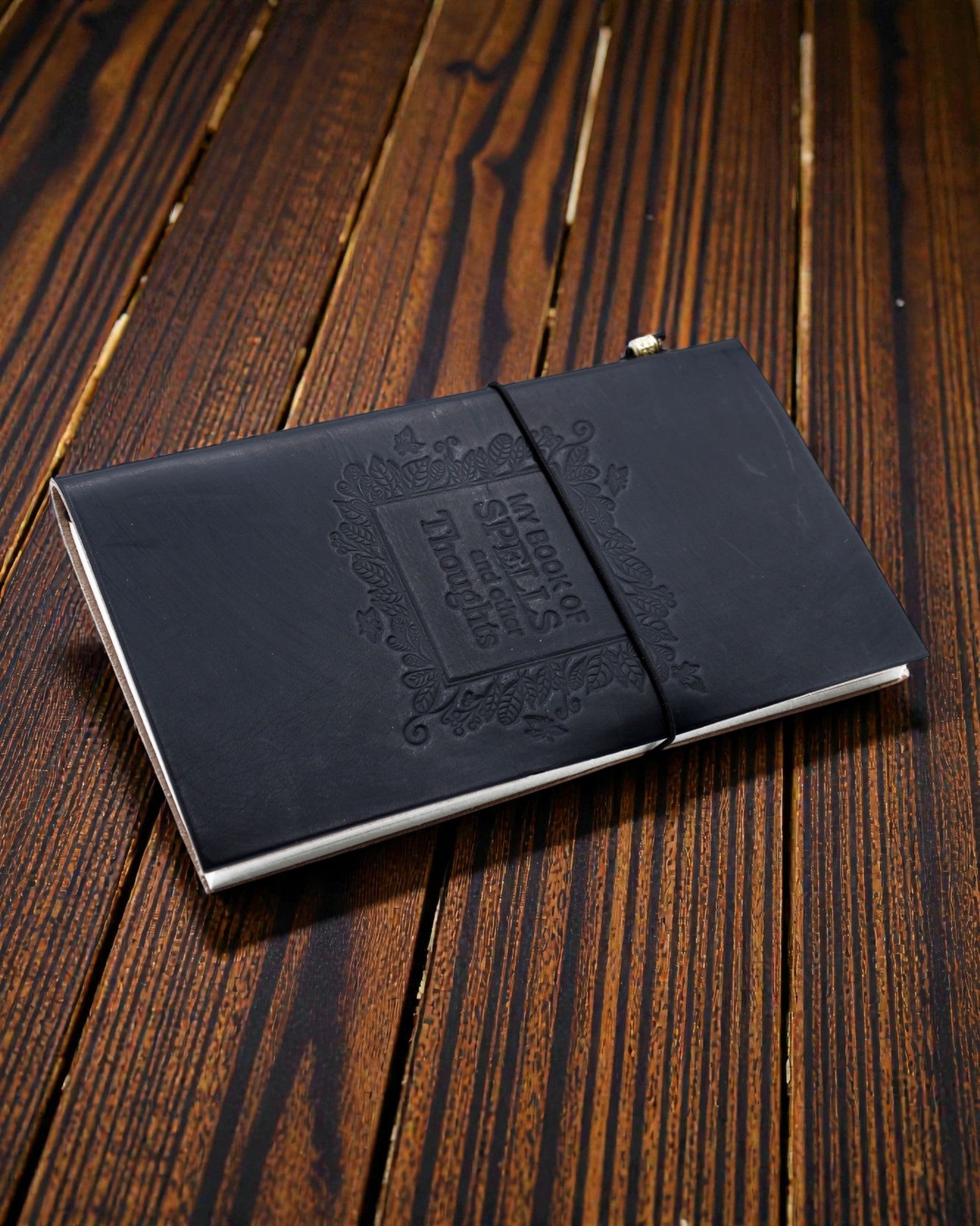 Handgjord läderanteckningsbok – Mina anteckningar om besvärjelser och andra tankar – Svart