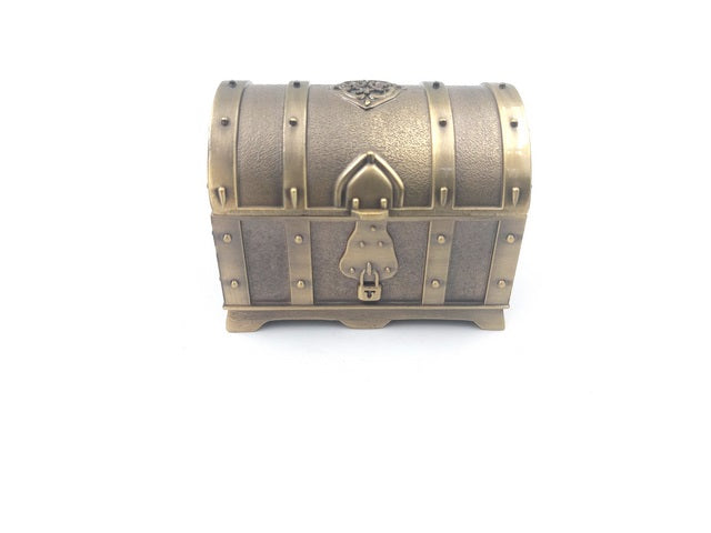 Retro metallskattkista med gravyr - Silverfärgad ask 7x5x5 cm