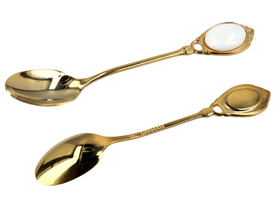Set med 6 teskedar guldförgyllda i 24K guld, Vita ögon CARMANI, med möjlighet till personlig gravyr - elegant present för alla tillfällen, mått 13 cm
