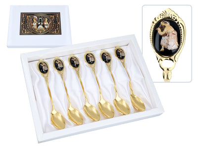 Set med 6 skedar belagda med 24K guld med grekiskt motiv