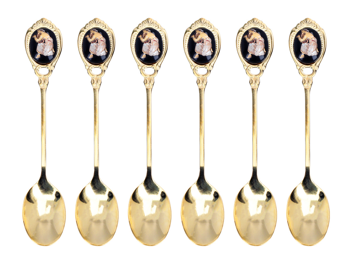 Set med 6 skedar belagda med 24K guld med grekiskt motiv