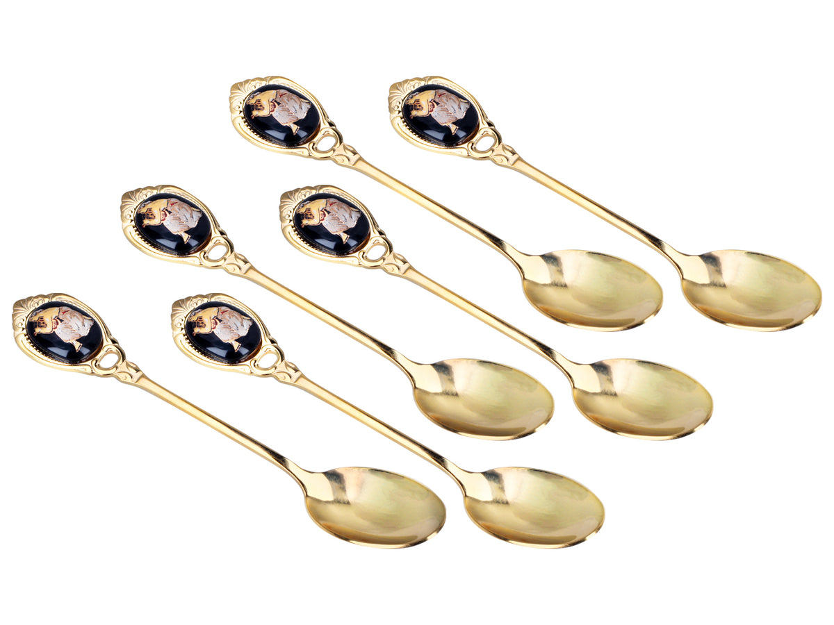 Set med 6 skedar belagda med 24K guld med grekiskt motiv
