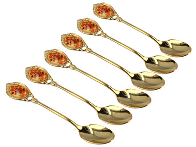 Set med 6 gyllene skedar med motiv av Vincent van Goghs solrosor