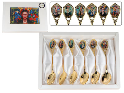 Set med 6 skedar belagda med 24K guld, F. Kahlo, med möjlighet till personlig gravyr - eleganta bestick som present, 13 cm, CARMANI