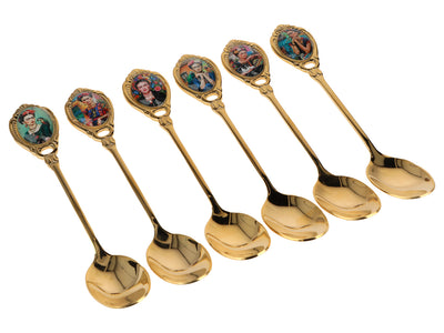 Set med 6 skedar belagda med 24K guld, F. Kahlo, med möjlighet till personlig gravyr - eleganta bestick som present, 13 cm, CARMANI