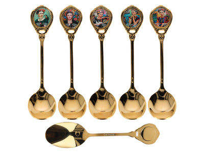 Set med 6 skedar belagda med 24K guld, F. Kahlo, med möjlighet till personlig gravyr - eleganta bestick som present, 13 cm, CARMANI