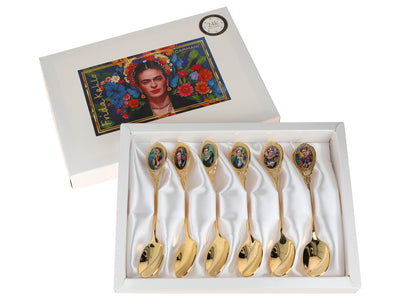 Set med 6 skedar belagda med 24K guld, F. Kahlo, med möjlighet till personlig gravyr - eleganta bestick som present, 13 cm, CARMANI