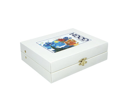 Set med 6 skedar belagda med 24K guld och 1 sockersked - V. van Gogh, blandade motiv, möjlighet till personlig gravyr, elegant presentförpackning, mått 13 cm