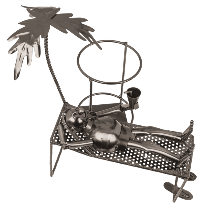 Flaskställ med motivet avkoppling på stranden, möjlighet till personlig gravyr