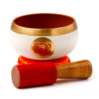 Sjungande skål med orange chakra och möjlighet till personlig gravyr, metallisk ljudskål, perfekt som present, diameter 10 cm, höjd 5 cm