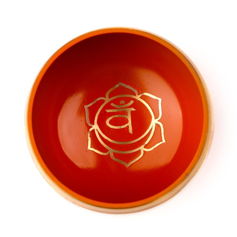 Sjungande skål med orange chakra och möjlighet till personlig gravyr, metallisk ljudskål, perfekt som present, diameter 10 cm, höjd 5 cm