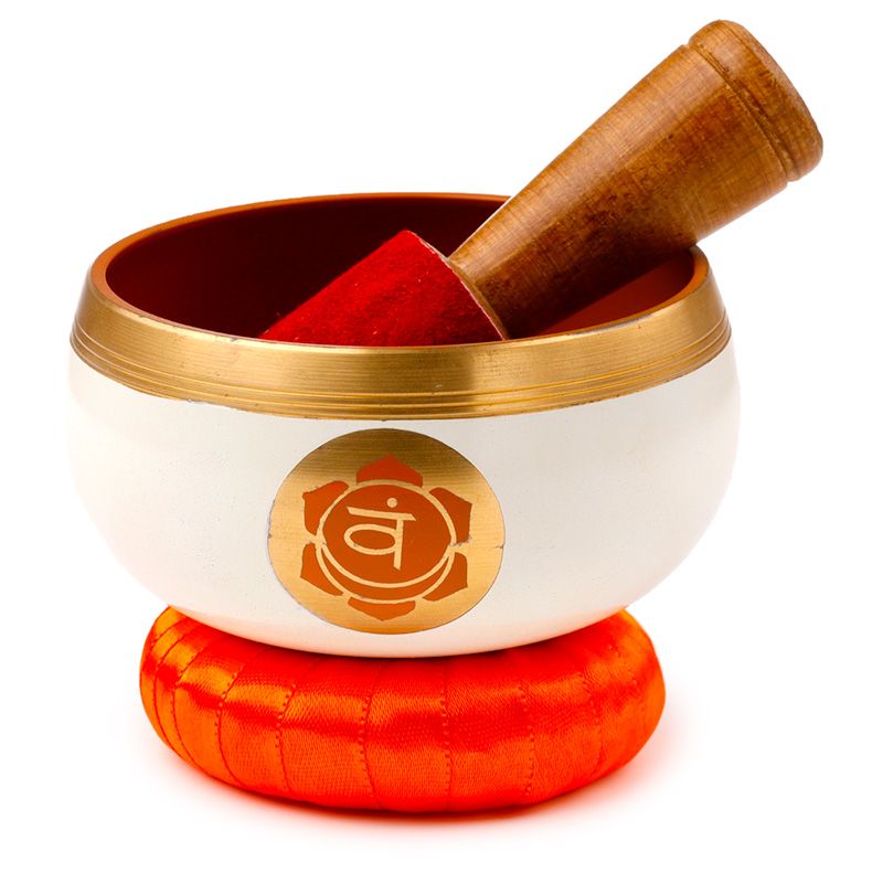 Sjungande skål med orange chakra och möjlighet till personlig gravyr, metallisk ljudskål, perfekt som present, diameter 10 cm, höjd 5 cm