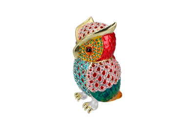 Genombruten metallask i form av en uggla, med möjlighet till personlig gravyr, perfekt som present, 15,5 cm hög, dekorativ och funktionell för förvaring av smycken