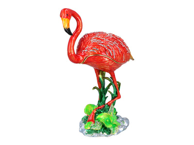 Metallask med flamingomotiv, med möjlighet till personlig gravyr, dekorativ, perfekt som present, 22 cm hög