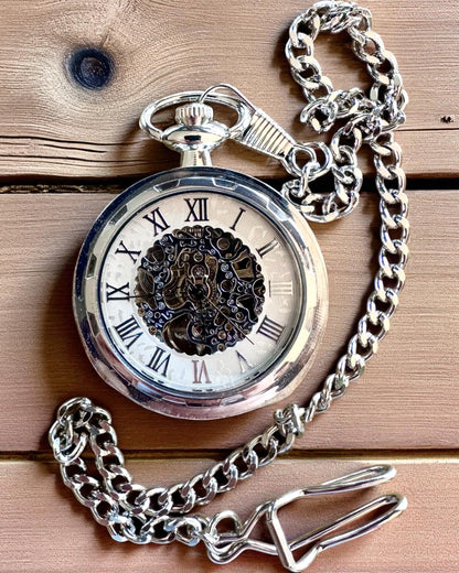 Silver Exklusiv Mekanisk Fickur i Retro Stil, Vattentät - Elegans för Varje Tillfälle, med Gravyr