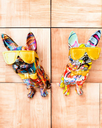 Färgglad Bulldog med Glasögon - Unik Inredningsdekoration, dekorativ figur som present, personalisering med gravyr