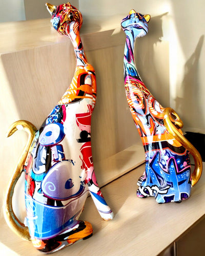 Abstrakta Kattfigurer "ArtCats", Handmålade, Harts – 25 cm, 2 st.