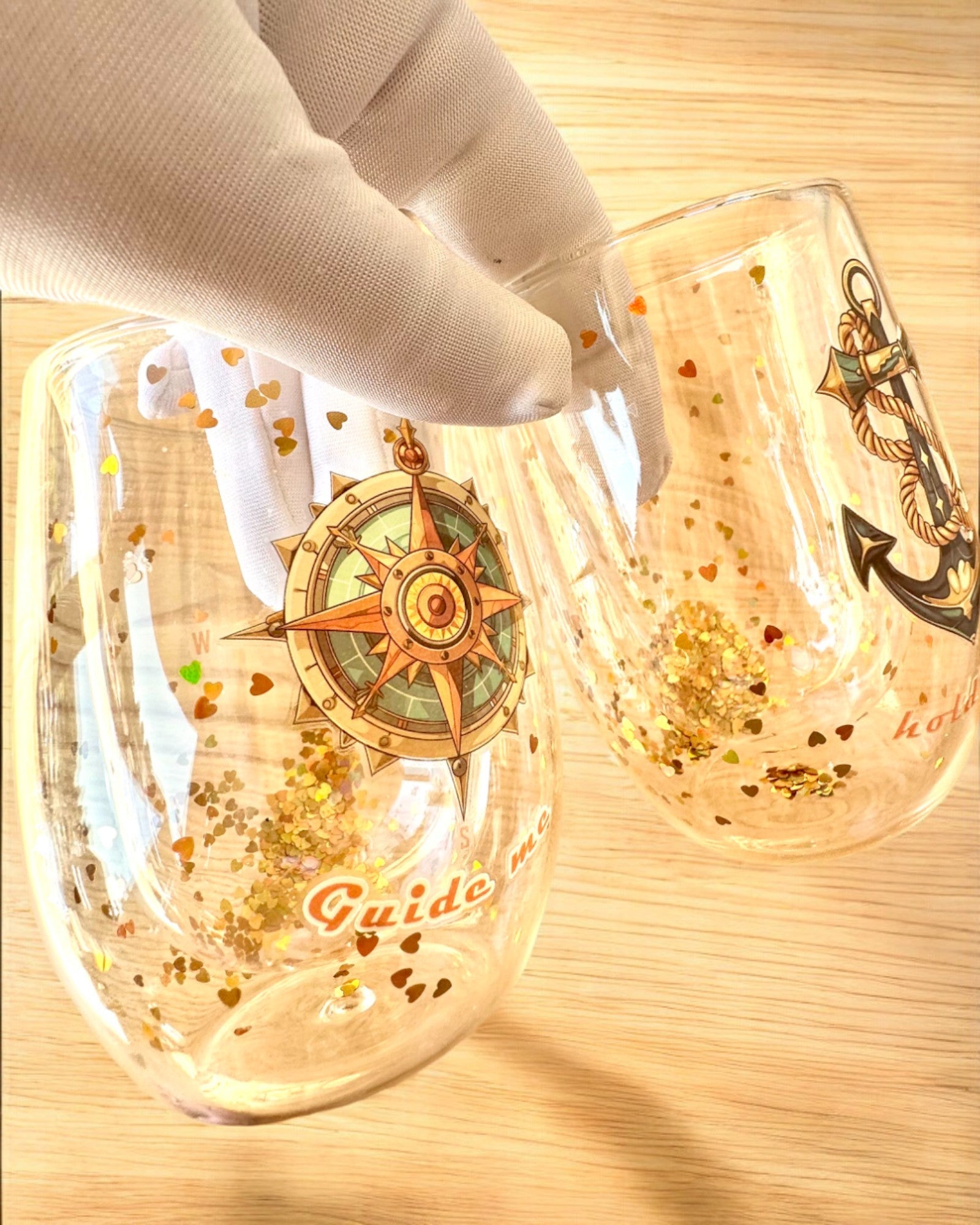 "Nautical Dreams" glas med dubbla väggar och guldflingor - set om 2 st., 300 ml kapacitet, möjlighet till personlig gravyr