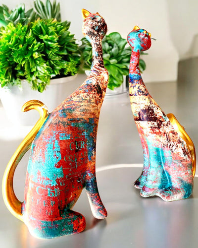 Abstrakta Kattfigurer "ArtCats", Handmålade, Harts – 25 cm, 2 st.