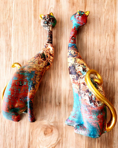 Abstrakta Kattfigurer "ArtCats", Handmålade, Harts – 25 cm, 2 st.