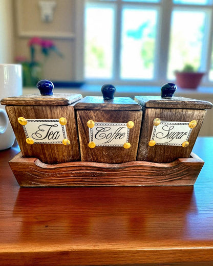 Set Royal Trio – Te, Kaffe, Socker av Shishamträ, handgjord, med möjlighet till gravyr som present