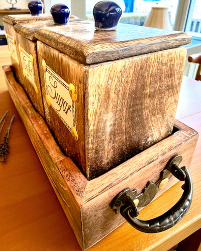 Set Royal Trio – Te, Kaffe, Socker av Shishamträ, handgjord, med möjlighet till gravyr som present