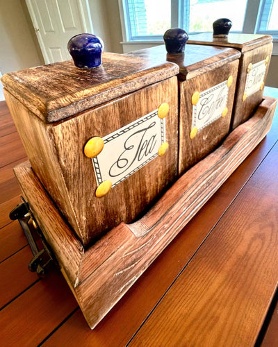 Set Royal Trio – Te, Kaffe, Socker av Shishamträ, handgjord, med möjlighet till gravyr som present