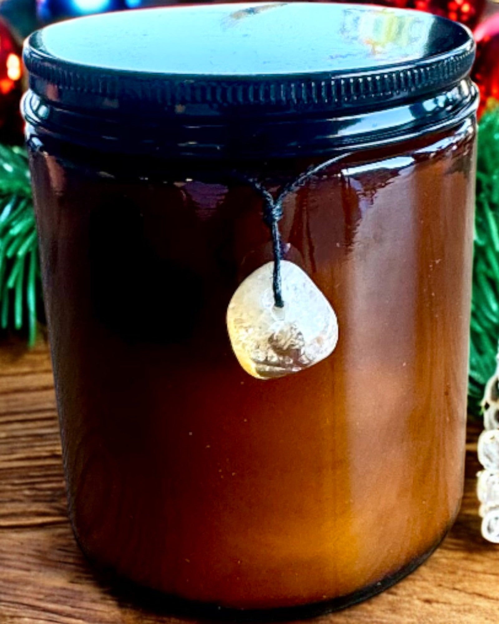 Intentionell sojavaxljus 250 ml med naturlig sten – välj din energi: Citrin eller Granat, personlig gravyr som present