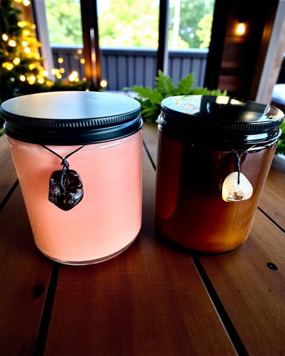 Intentionell sojavaxljus 250 ml med naturlig sten – välj din energi: Citrin eller Granat, personlig gravyr som present