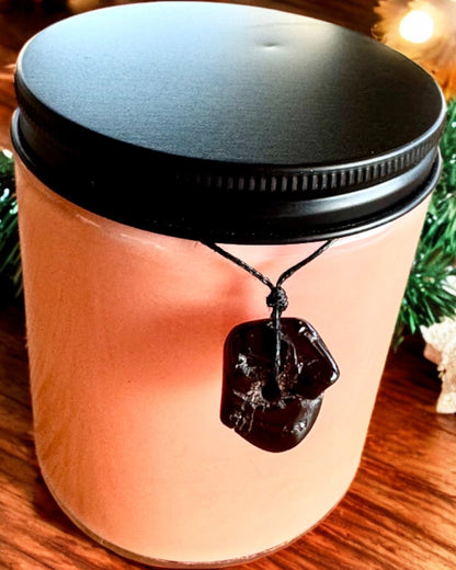 Intentionell sojavaxljus 250 ml med naturlig sten – välj din energi: Citrin eller Granat, personlig gravyr som present