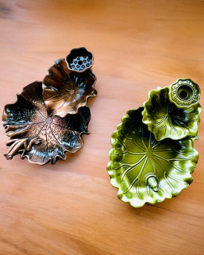 Elegant metallisk rökelsehållare Lotusblad - 4 varianter att välja mellan, möjlighet till personlig gravyr som present