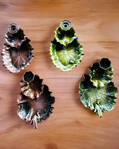 Elegant metallisk rökelsehållare Lotusblad - 4 varianter att välja mellan, möjlighet till personlig gravyr som present